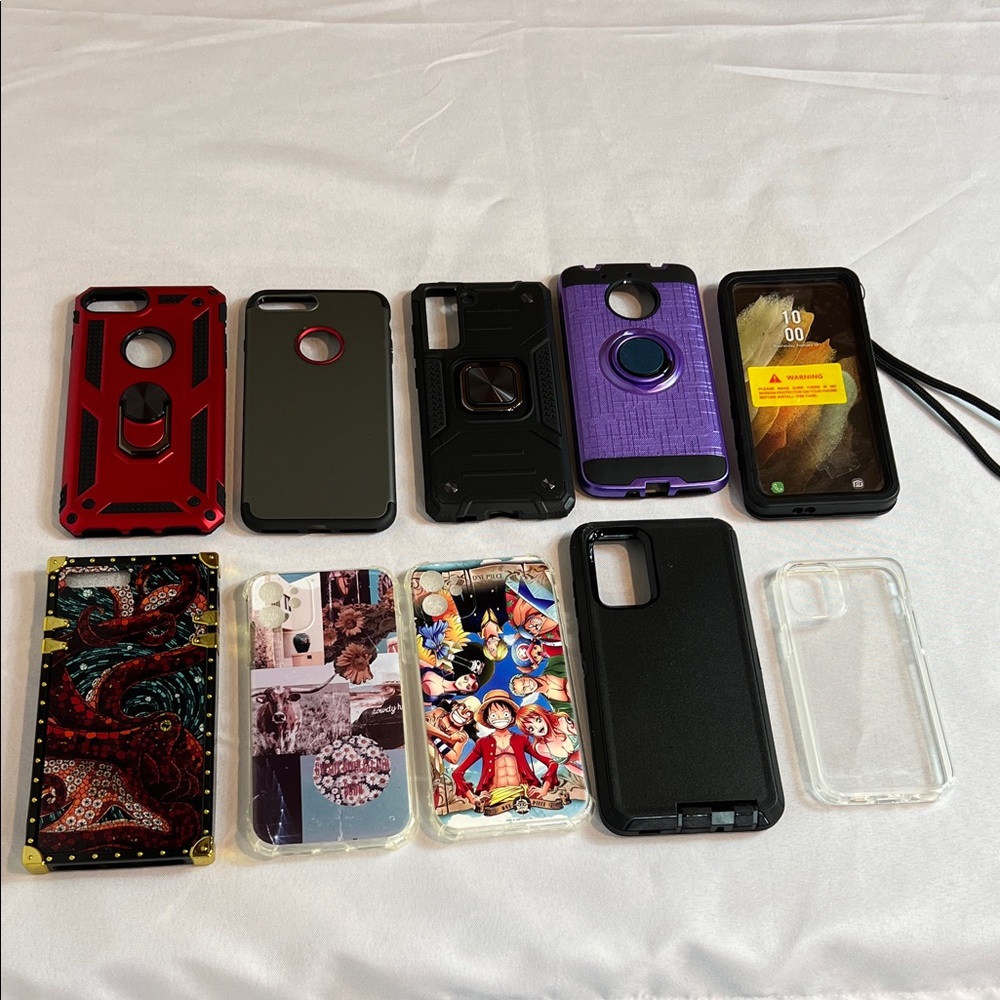 10 Assorted Phone Cases - Red, Black, Purple, and More